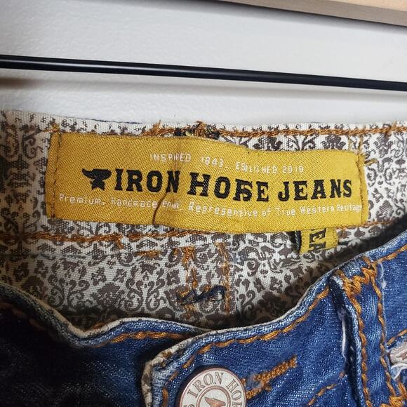 Iron Horse Jeans Straight Leg Denim Contrast Stitching Women's 4 Long Mid Wash - Picture 13 of 16